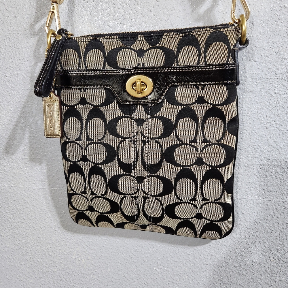 Coach Black and Tan Signature Crossbody Bag